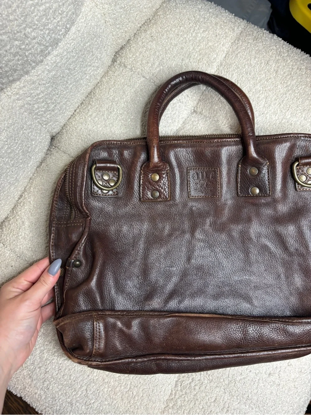 Will Leather Goods Vintage Leather Briefcase Messenger Bag Dark Brown